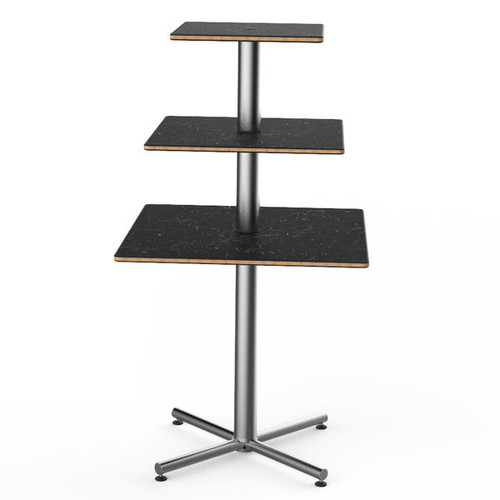 Mogogo - Polo 30" x 30" x 55" Black Marble / Brushed Stainless Steel Square Display Table - MGCPPS01MSXX
