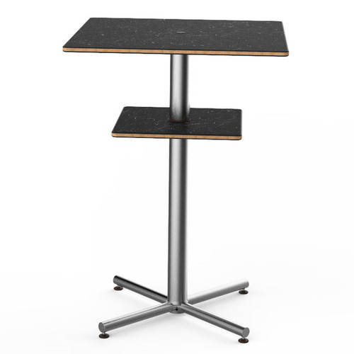 Mogogo - Polo 30" x 30" x 42" Black Marble / Brushed Stainless Steel Square Bar Table W/ Shelf - MGCPBS02MSXX