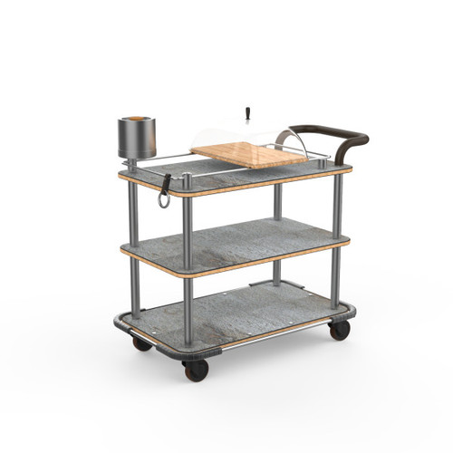 Mogogo - Roll'n 42.5" x 24" x 40.5" Grey Slate / Brushed Stainless Steel Cheese Plate & Wine Cart W/ Bumper & Leather Handle - MGCRNX14GSXX