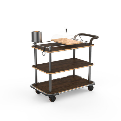 Mogogo - Roll'n 42.5" x 24" x 40.5" Mango Wood / Brushed Stainless Steel Cheese Plate & Wine Cart W/ Bumper & Leather Handle - MGCRNX14WSXX