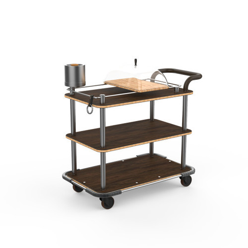 Mogogo - Roll'n 42.5" x 24" x 40.5" Bamboo / Brushed Stainless Steel Cheese Plate & Wine Cart W/ Bumper & Leather Handle - MGCRNX14BSXX