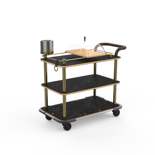 Mogogo - Roll'n 42.5" x 24" x 40.5" Black Marble / Brushed Brass Cheese Plate & Wine Cart W/ Bumper & Leather Handle - MGCRNX14MBXX