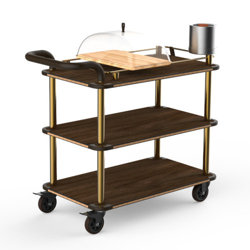 Mogogo - Roll'n 41" x 21" x 40.5" Mango Wood / Brushed Brass Cheese Plate & Wine Cart W/ Leather Handle - MGCRNX04WBXX