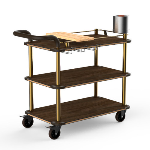 Mogogo - Roll'n 41.5" x 21" x 40.5" Mango Wood / Brushed Brass Mixology Cart W/ Bumper & Leather Handle - MGCRNX03WBXX