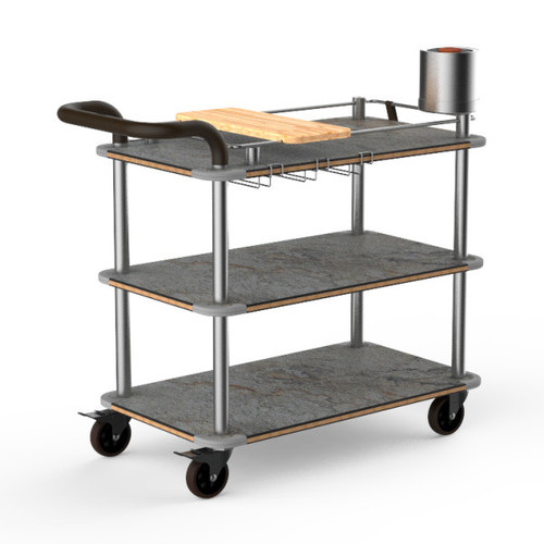 Mogogo - Roll'n 41.5" x 21" x 40.5" Grey Slate / Brushed Stainless Steel Mixology Cart W/ Bumper & Leather Handle - MGCRNX03GSXX