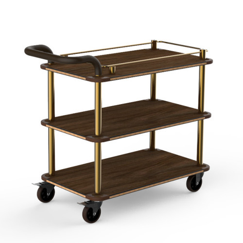 Mogogo - Roll'n 41" x 21" x 36.5" Mango Wood / Brushed Brass Top Border Cart W/ Bumper & Leather Handle - MGCRNX02WBXX