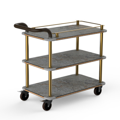 Mogogo - Roll'n 41" x 21" x 36.5" Bamboo / Brushed Brass Top Border Cart W/ Bumper & Leather Handle - MGCRNX02BBXX