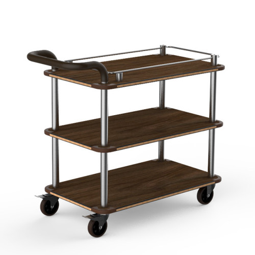 Mogogo - Roll'n 41.5" x 21" x 36" Mango Wood / Brushed Stainless Steel Top Border Cart W/ Bumper & Leather Handle - MGCRNX02WSXX