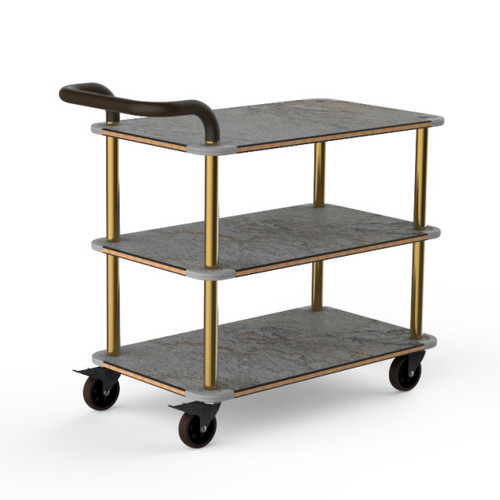Mogogo - Roll'n 41.5" x 21" x 36" Grey Slate / Brushed Brass Service Cart W/ Leather Handle - MGCRNX01GBXX