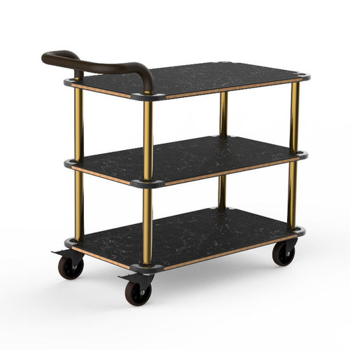 Mogogo - Roll'n 41.5" x 21" x 36" Black Marble / Brushed Brass Service Cart W/ Leather Handle - MGCRNX01MBXX