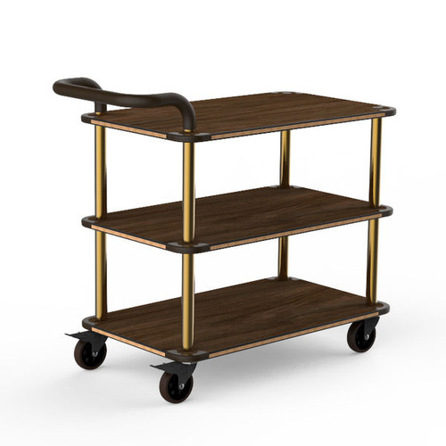 Mogogo - Roll'n 41.5" x 21" x 36" Mango Wood / Brushed Brass Service Cart W/ Leather Handle - MGCRNX01WBXX