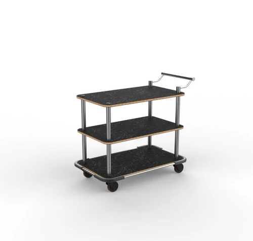 Mogogo - Roll'n 42.5" x 24" x 36.5" Black Marble / Brushed Stainless Steel Service Cart W/ Bumper - MGCRNX12MSXX