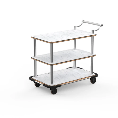 Mogogo - Roll'n 42.5" x 24" x 36.5" White Carrera / Brushed Stainless Steel Service Cart W/ Bumper - MGCRNX12CSXX