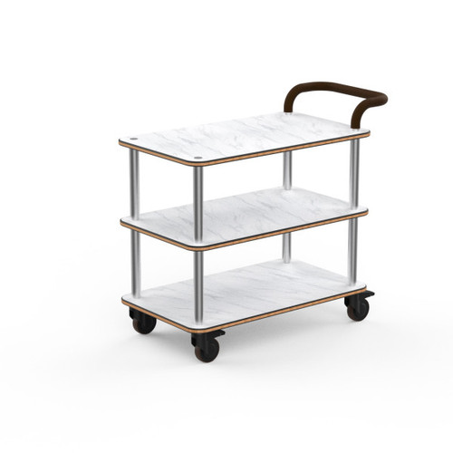 Mogogo - Roll'n 41.5" x 21" x 36" White Carrera / Brushed Stainless Steel Service Cart W/ Leather Handle - MGCRNX01CSXX