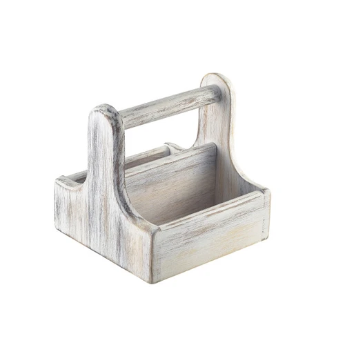 Genware - 5.8" x 5.8" x 6" White Wood Table Caddy (12 Per Case) - GWDWTC-SW