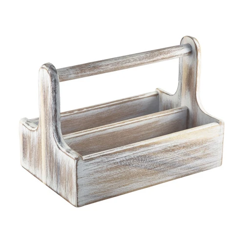 Genware - 9.8" x 9.8" x 7.1" White Wood Table Caddy (6 Per Case) - GWDWTCW