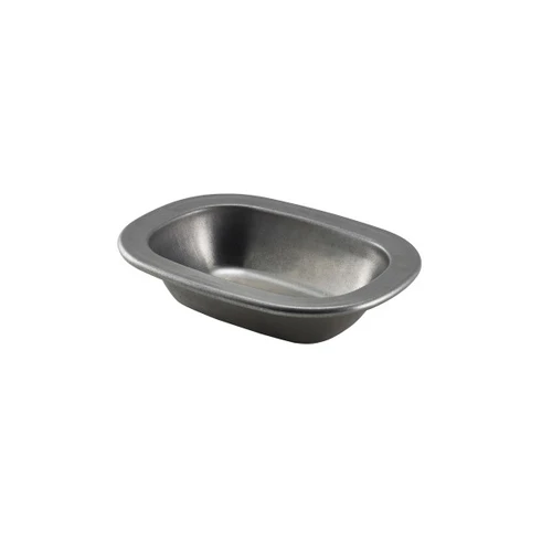 Genware - 6.25" x 3.75" x 1.5" Vintage Stainless Steel Pie Dish (12 Per Case) - GWSPD16V