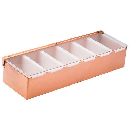 Steelite - 17.75" x 3.8" Utopia Copper Stainless Steel 6-Insert Condiment Holder W/ Lid - UF91162