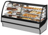 True - 77" Stainless Steel Dual Zone Curved Glass Refrigerated Display Case w/ White Interior - TDM-DZ-77-GE/GE-S-W