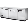 True - 90" Stainless Steel Back Bar Refrigerator w/ 3 Solid Swing Doors - TBB-4-S-HC
