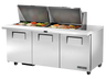 True - 72" Mega Top Refrigerated Prep Table w/ 3 Doors & 24 Pans - TSSU-72-24M-B-ST-HC