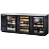 True - 90" Black Back Bar Refrigerator w/ 3 Glass Swing Doors - TBB-4G-HC-LD