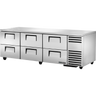True - 93" Stainless Steel Undercounter Refrigerator w/ 6 Drawers - TUC-93D-6-HC