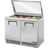 True - 48" Refrigerated Prep Table w/ Flat Glass Lid / 2 Doors & 18 Pans - TFP-48-18M-FGLID