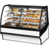 True - 59" White Dual Zone Curved Glass Refrigerated Display Case w/ White Interior - TDM-DZ-59-GE/GE-W-W