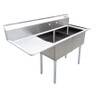 Omcan - 18" x 21" x 14" Two Tub Sink w/ 3.5" Center Drain & Left Drain Board - 43779