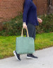 Abbott - 13" x 16" White & Green Cotton Herringbone Tote