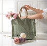 Abbott - 13" x 16" White & Green Cotton Herringbone Tote