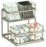 Cal Mil - 10.25" Silver 2 Tier Coffee & Tea Condiment Stair Organizer W/ 4 Glass Jars - 360439