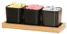 Cal Mil - 12.75" Sydney Oak Condiment Black Square Jar Display W/ 3 Melamine Jars - 2320721