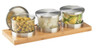 Cal Mil - 16" Bamboo Condiment Jar Display W/ 3 Solid Lid Glass Jars (16 oz) - 1850460