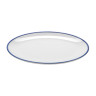 G.E.T - Settlement Bistro 12.25" x 9" White W/ Blue Trim Oval Dinner Plate (12 Per Case) - OP-1291-W/CB