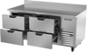 Beverage-Air - 67" Mobile Worktop Refrigerator w/ 4 Drawers & Foamed-In Backsplash - WTRD67AHC-4