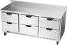 Beverage-Air - 72" Mobile Worktop Refrigerator w/ 6 Drawers & Foamed-In Backsplash - WTRD72AHC-6-FIP