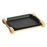 Staub - 13" x 9" Black Rectangular Serving Dish W/ Wood Base - 1004082