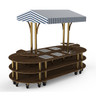 Mogogo - Modular 130" x 59" x 96" Mango Wood / Brushed Brass Warming Induction Market Station W/ Canopy & Casters - MGCMLD03WBWW