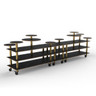 Mogogo - Modular 180.5" x 29.5" x 54" Black Marble / Brushed Brass Multi Height Display Station W/ Casters - MGCMLB08MBXW