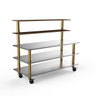 Mogogo - Modular 71" x 29" x 60" Mango Wood / Brushed Brass Back Bar Stainless Steel Station W/ Casters - MGCMLC04WBXW