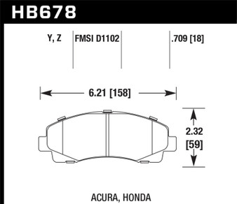 Hawk 2006-11 Honda Ridgeline 2009-13 Acura TL Street LTS Front Brake Pads - HB678Y.709