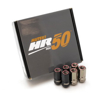 Wheel Mate Muteki HR50 Open End Lug Nuts - Titanium Chrome w/ Yellow Ring 14x1.50
