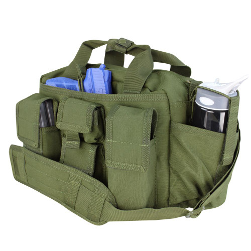 TACTICAL RESPONSE BAG
Main compartment with removable divider
Two adjustable side pockets
Two pen pockets
One tactical flashlight pocket
Four accessory pockets with hook and loop closures
Two zippered compartments
Removable padded shoulder strap
Conceal carry compartment
Imported
Volume: 494 Cu In // 8L
Overall Dimension: 9.5"H x 13"W x 4"D