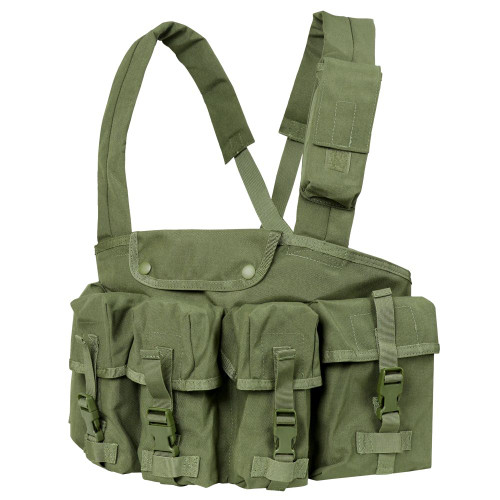 7 POCKET CHEST RIG
Two large utility pouches
One internal map pocket
Padded shoulder straps with utility pouch
Adjustable shoulder straps
Adjustable quick release waist belt. Adjustable to 50" inches
Imported
Size:
Medium - X-Large adjustable
Mag Capacity:
Holds up to six M4 mags
Two 7.75"H x 5.75"W x 1.5"D Utility Pouch