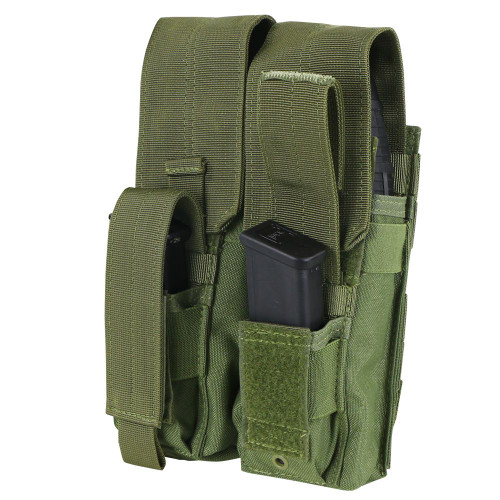 DOUBLE AK KANGAROO POUCH
AK mag pouches with adjustable hook & loop flaps
Pistol mag pouch in the front with adjustable hook & loop flaps
Two 6" MOD straps is included
MOLLE compatible
Imported
Overall dimension: 8"H x 6.25"W x 2"D
Mag Capacity:
Up to two 30RD AK mags
Up to two pistol mags