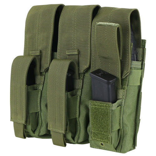 TRIPLE AK KANGAROO POUCH
AK mag pouches with adjustable hook & loop flaps
Pistol mag pouch in the front with adjustable hook & loop flaps
Four 6" MOD straps is included
MOLLE compatible
Imported
Overall dimension: 8"H x 9.25"W x 2"D
Mag Capacity:
Up to three 30RD AK mags
Up to three pistol mags