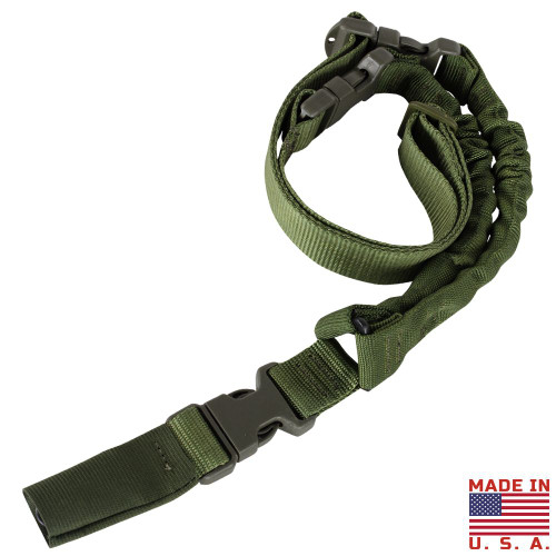 COBRA ONE POINT BUNGEE SLING
Single point sling
Dual bungee construction
HK snap hook adapter covered with elastic sleeve
Quick release buckle to release adapter and sling
1.25" webbing, with Duraflex buckles. (Heavy duty MOJAVA, part #9094 & 9095)
Size:
One size fits most
Made in USA