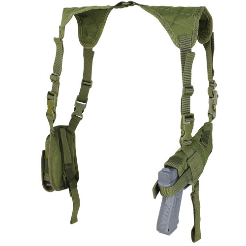 UNIVERSAL SHOULDER HOLSTER
Modular design allows left and right usage
Padded holster with double snap retention strap
Two pistol mag pouches with adjustable flap and elastic retention band
Fits most medium to large pistols
Padded shoulder harness
Fully adjustable straps
Size: One size fits most
Mag Capacity: 2x pistol mags
Imported
Sizes: One size fits most
Mag capacity:
Up to two pistol mags